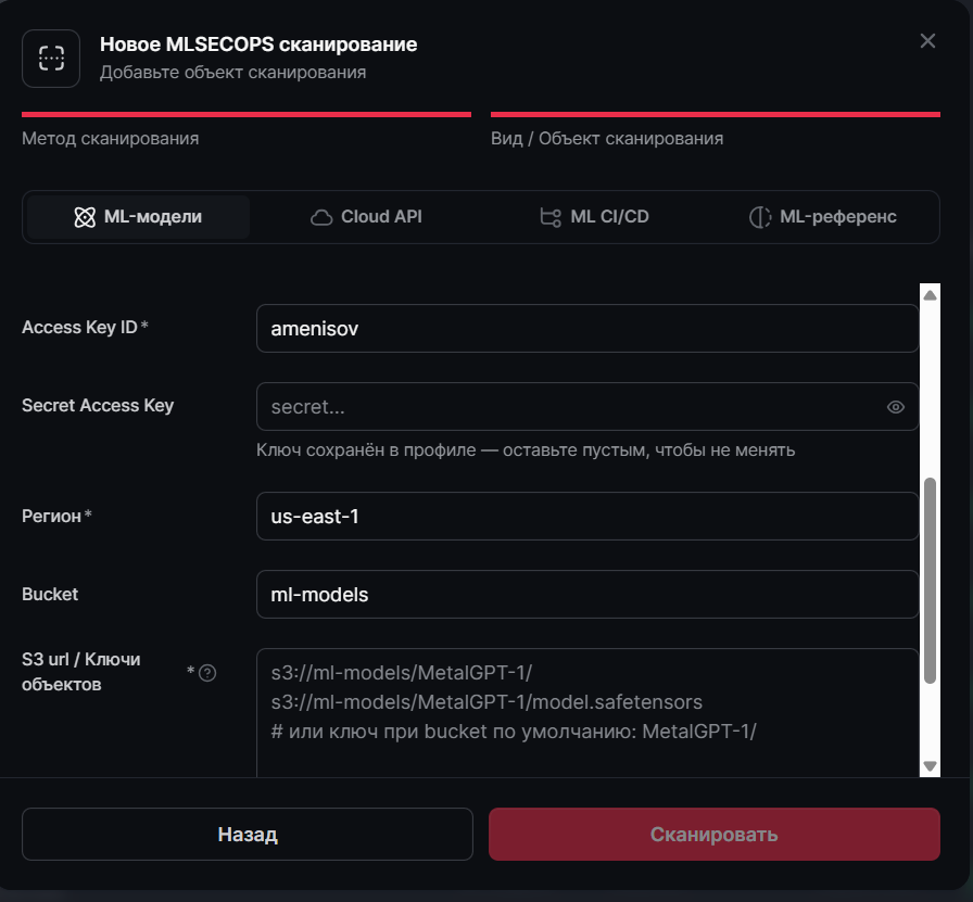 Рисунок 14 — Источник модели: поля S3 / MinIO